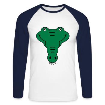 Alligator - Unisex Baseballshirt langarm - Weiß/Navy - Vorne - Nik (191cm)