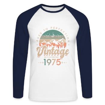 1975 Vintage Birthday Born in 1975 - Unisex Long Sleeve Baseball T-Shirt - white/navy - Front - Nik (191cm)