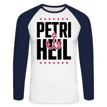 Petri Heil fishing fishing - Unisex Long Sleeve Baseball T-Shirt - white/navy - Front - Nik (191cm)