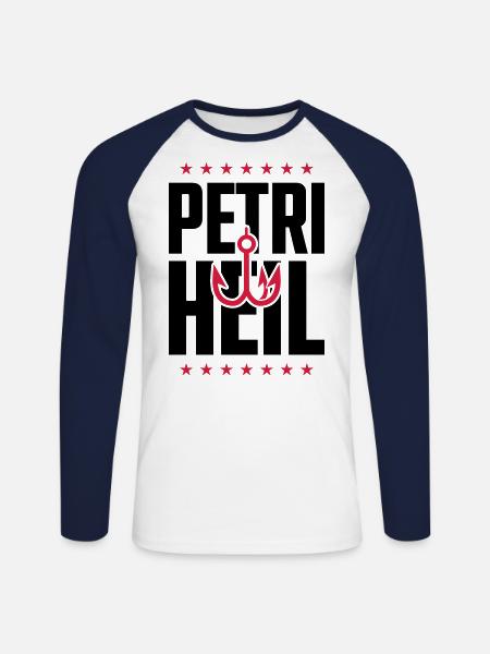 Petri Heil fishing fishing - Unisex Long Sleeve Baseball T-Shirt - white/navy