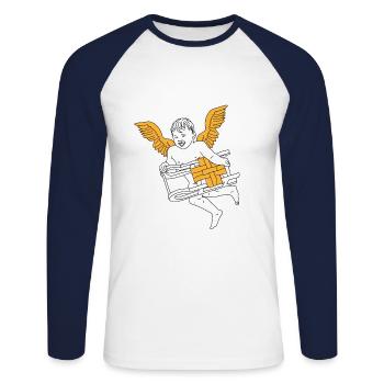 Anges avec traîneau Noël - T-shirt baseball manches longues Homme - blanc/marine - Devant - Nik (191cm)