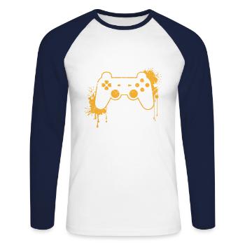 CONTROLLER RETRO in gelb - Unisex Baseballshirt langarm - Weiß/Navy - Vorne - Nik (191cm)