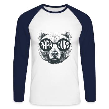 Papa bear cadeau T shirt papa fête des pères - T-shirt baseball manches longues Homme - blanc/marine - Devant - Nik (191cm)