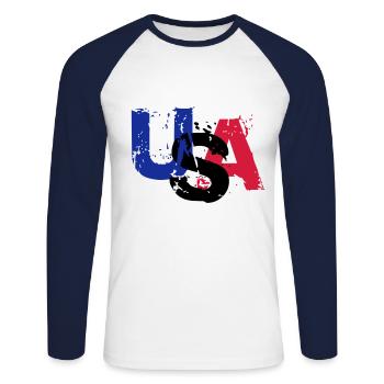USA - T-shirt baseball manches longues Homme - blanc/marine - Devant - Nik (191cm)