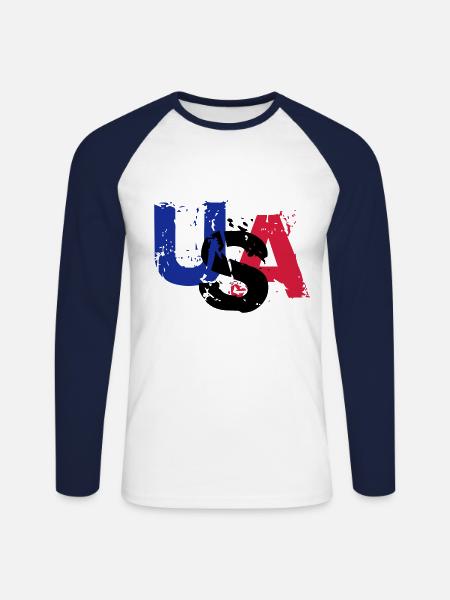 USA - T-shirt baseball manches longues Homme - blanc/marine