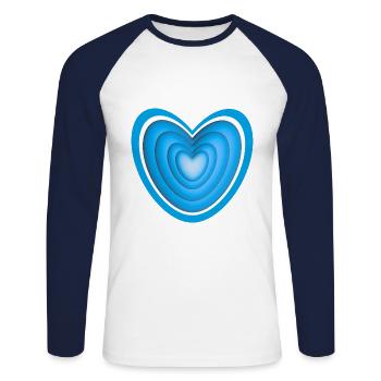 Großes Herz in blau mit Herz in Herz. - Unisex Baseballshirt langarm - Weiß/Navy - Vorne - Nik (191cm)