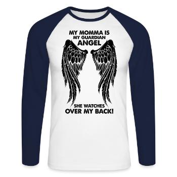 My Momma is My Guardian Angel - Unisex Long Sleeve Baseball T-Shirt - white/navy - Front - Nik (191cm)