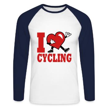 Ich liebe Radfahren, Radfahren, Radfahren, Radfahren - Unisex Baseballshirt langarm - Weiß/Navy - Vorne - Nik (191cm)