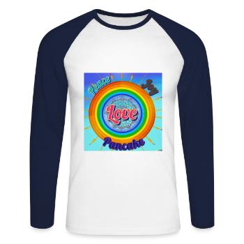 Love Peace Joy Pancake und Regenbogen - Unisex Baseballshirt langarm - Weiß/Navy - Vorne - Nik (191cm)