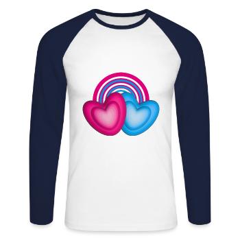 Zwei große Herzen mit Herz in Herz. - Unisex Baseballshirt langarm - Weiß/Navy - Vorne - Nik (191cm)