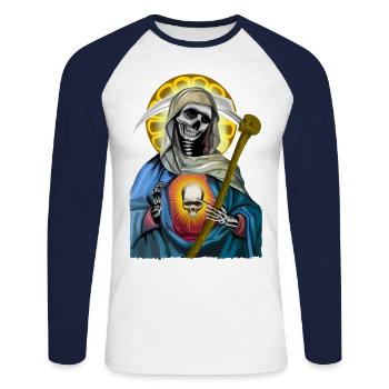 Santa Muerte - T-shirt baseball manches longues Homme - blanc/marine - Devant - Nik (191cm)