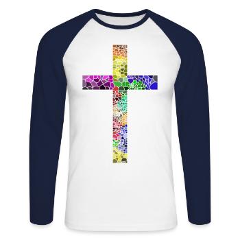 Kreuz Jesus Gott Religion Kirche Papst Vatikan - Unisex Baseballshirt langarm - Weiß/Navy - Vorne - Nik (191cm)