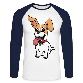 Funny dog dogs pets happy children - Unisex Long Sleeve Baseball T-Shirt - white/navy - Front - Nik (191cm)