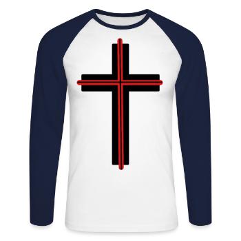 Croix Église Dieu Jésus Symboles Crucifix - T-shirt baseball manches longues Homme - blanc/marine - Devant - Nik (191cm)