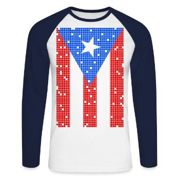 8bit Puerto Rico - Unisex Baseballshirt langarm - Weiß/Navy - Vorne - Nik (191cm)