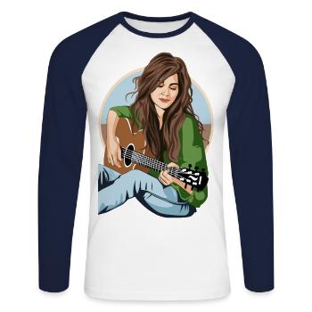 Ma musique - T-shirt baseball manches longues Homme - blanc/marine - Devant - Nik (191cm)