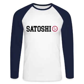 Satoshi Nakamoto BTC Bitcoin - Unisex Long Sleeve Baseball T-Shirt - white/navy - Front - Nik (191cm)