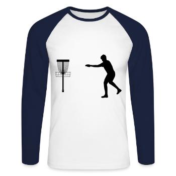 Disc Golfer Bestseller Design Shirt - Unisex Long Sleeve Baseball T-Shirt - white/navy - Front - Nik (191cm)