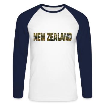 Nouvelle-Zélande - T-shirt baseball manches longues Homme - blanc/marine - Devant - Nik (191cm)