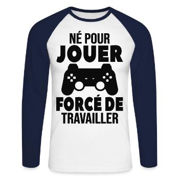 Né Pour Jouer Forcé De Travailler Cadeau Gamer - T-shirt baseball manches longues Homme - blanc/marine - Devant - Nik (191cm)