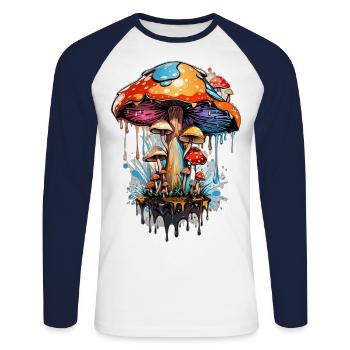 Entrez dans la forêt enchantée : psychédélique - T-shirt baseball manches longues Homme - blanc/marine - Devant - Nik (191cm)
