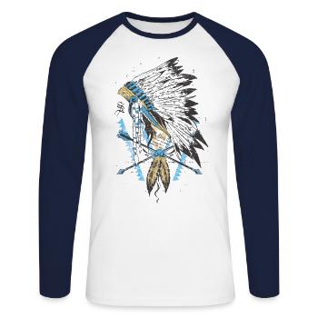 Indien avec chef bijoux de cheveux - T-shirt baseball manches longues Homme - blanc/marine - Devant - Nik (191cm)