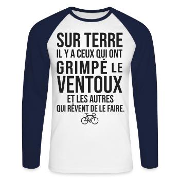 Vélo Mont Ventoux faire le Ventoux à vélo - T-shirt baseball manches longues Homme - blanc/marine - Devant - Nik (191cm)