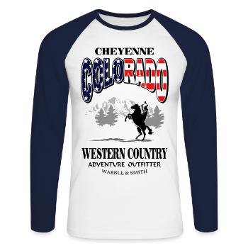 Colorado - Indianer - Western - Wild West - Unisex Baseballshirt langarm - Weiß/Navy - Vorne - Nik (191cm)