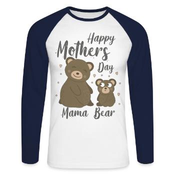 Happy Mothers Day Mama Bear cadeau pour la fête des mères - T-shirt baseball manches longues Homme - blanc/marine - Devant - Nik (191cm)