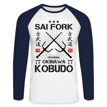 Kobudo Sai - Saigabel Design - T-shirt baseball manches longues Homme - blanc/marine - Devant - Nik (191cm)