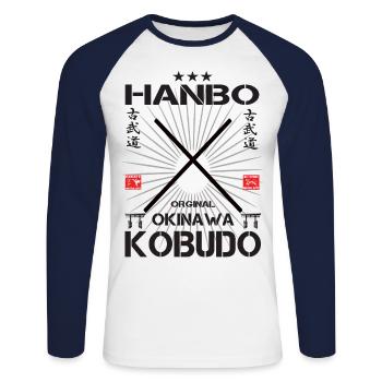 Hanbo die Kunst der Verteidigung im Okinawa Stil - Unisex Baseballshirt langarm - Weiß/Navy - Vorne - Nik (191cm)