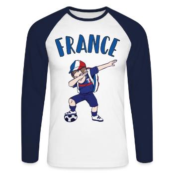 France Football Fan drapeau Dabbing Enfant - T-shirt baseball manches longues Homme - blanc/marine - Devant - Nik (191cm)
