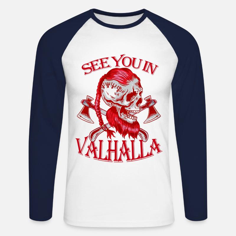 SEE YOU IN VALHALLA - Unisex Baseballshirt langarm - Weiß/Navy