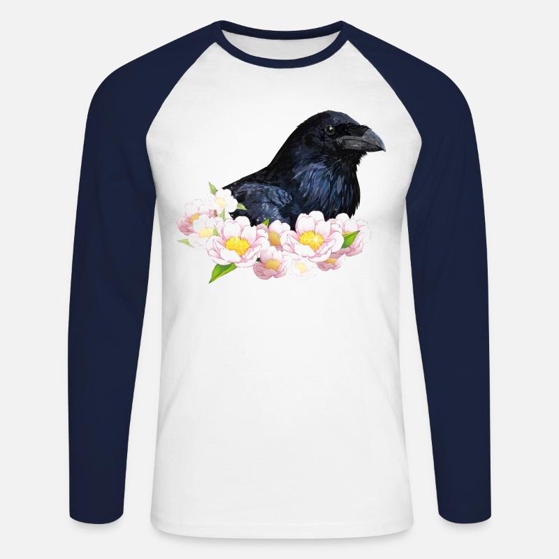 Krähe - Unisex Baseballshirt langarm - Weiß/Navy