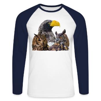 Greifvögel - Unisex Baseballshirt langarm - Weiß/Navy - Vorne - Nik (191cm)