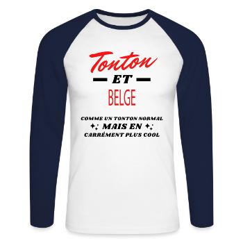 Tonton et BELGE - T-shirt baseball manches longues Homme - blanc/marine - Devant - Nik (191cm)