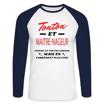 Tonton et MAITRE NAGEUR - T-shirt baseball manches longues Homme - blanc/marine - Devant - Nik (191cm)