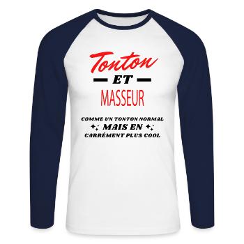 Tonton et MASSEUR - T-shirt baseball manches longues Homme - blanc/marine - Devant - Nik (191cm)