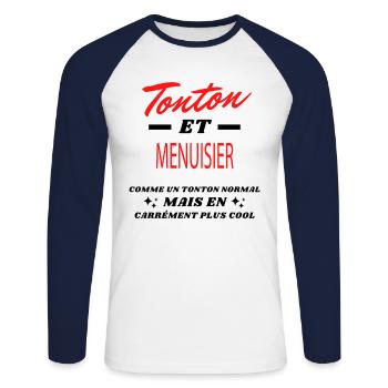 Tonton et MENUISIER - T-shirt baseball manches longues Homme - blanc/marine - Devant - Nik (191cm)