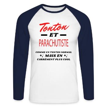 Tonton et PARACHUTISTE - T-shirt baseball manches longues Homme - blanc/marine - Devant - Nik (191cm)