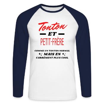 Tonton et PETIT-FRÈRE - T-shirt baseball manches longues Homme - blanc/marine - Devant - Nik (191cm)