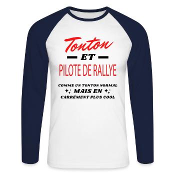 Tonton et PILOTE DE RALLYE - T-shirt baseball manches longues Homme - blanc/marine - Devant - Nik (191cm)