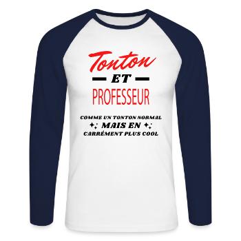 Tonton et PROFESSEUR - T-shirt baseball manches longues Homme - blanc/marine - Devant - Nik (191cm)