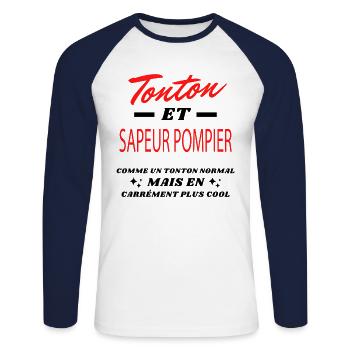 Tonton et SAPEUR POMPIER - T-shirt baseball manches longues Homme - blanc/marine - Devant - Nik (191cm)