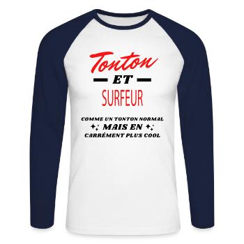Tonton et SURFEUR - T-shirt baseball manches longues Homme - blanc/marine - Devant - Nik (191cm)