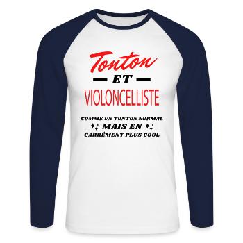 Tonton et VIOLONCELLISTE - T-shirt baseball manches longues Homme - blanc/marine - Devant - Nik (191cm)