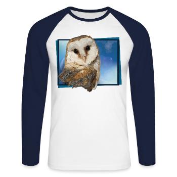 Schleiereule - Unisex Baseballshirt langarm - Weiß/Navy - Vorne - Nik (191cm)
