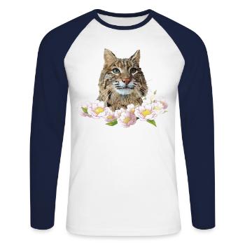 Luchs - Unisex Baseballshirt langarm - Weiß/Navy - Vorne - Nik (191cm)