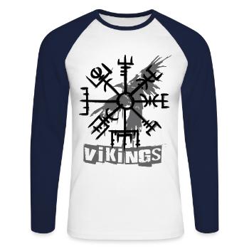 Vikings corbeau & vegvisir - T-shirt baseball manches longues Homme - blanc/marine - Devant - Nik (191cm)