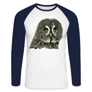Graue Eule - Unisex Baseballshirt langarm - Weiß/Navy - Vorne - Nik (191cm)